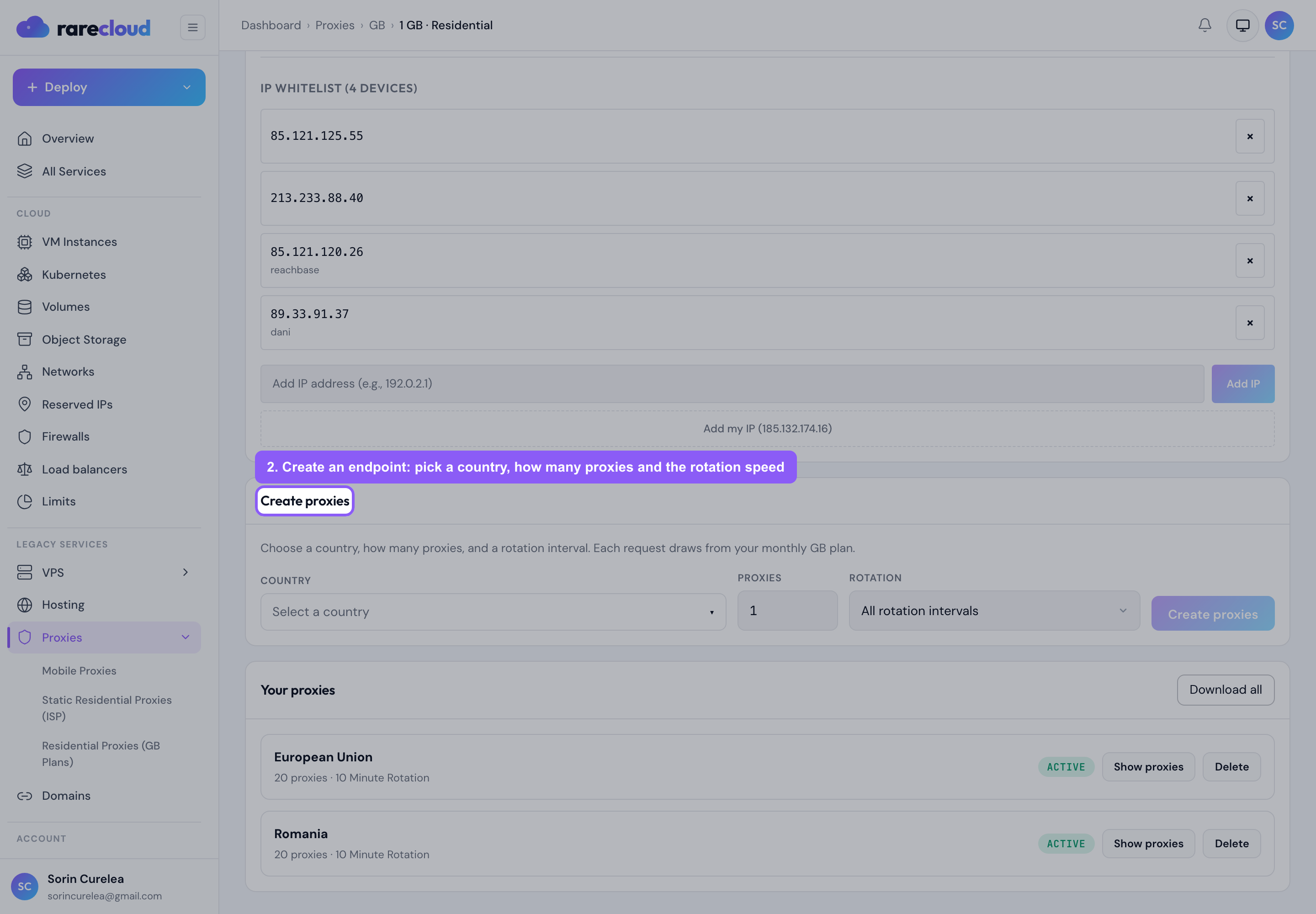The form for creating a new endpoint group on a GB plan