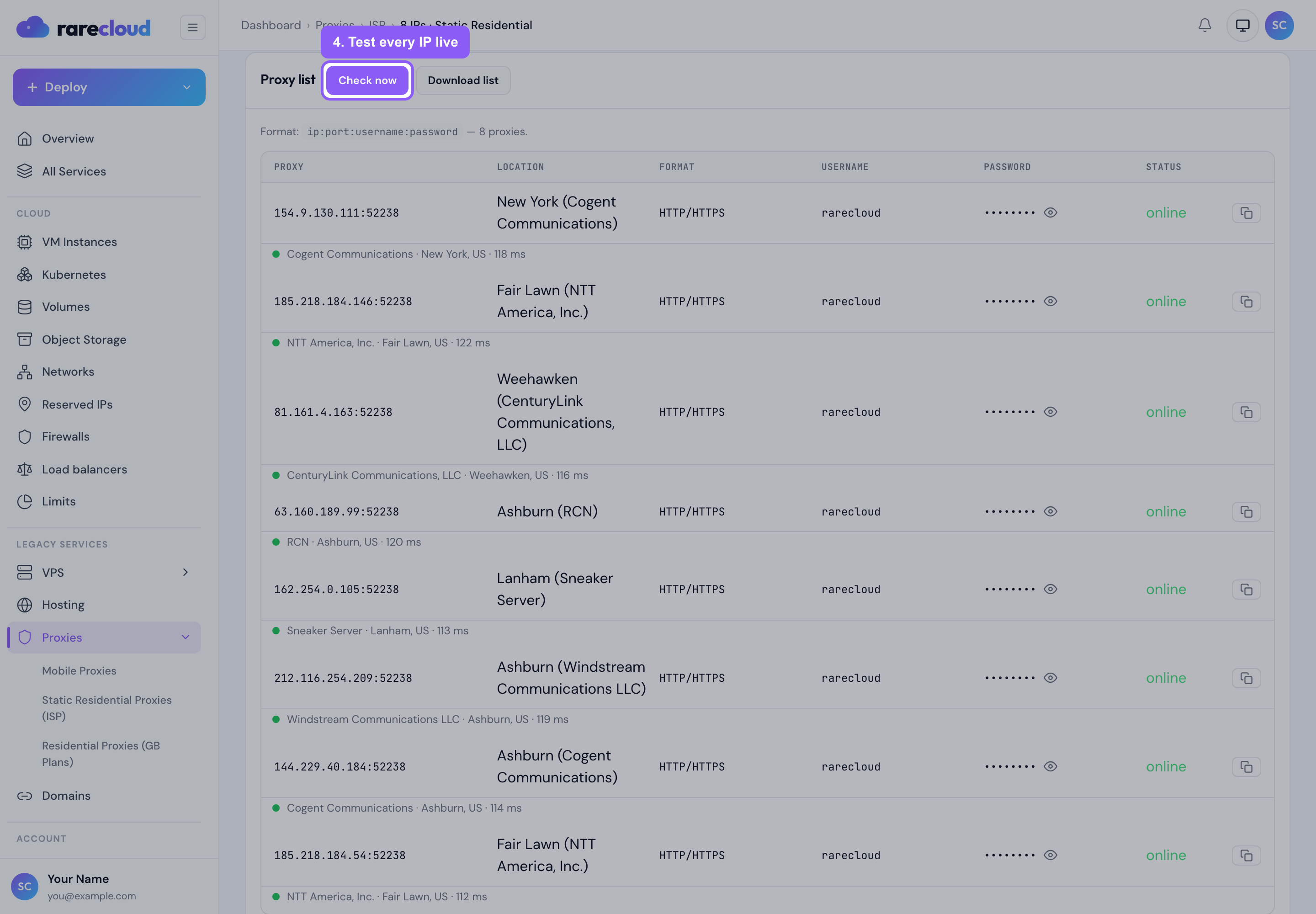 The Check now button on the IP list