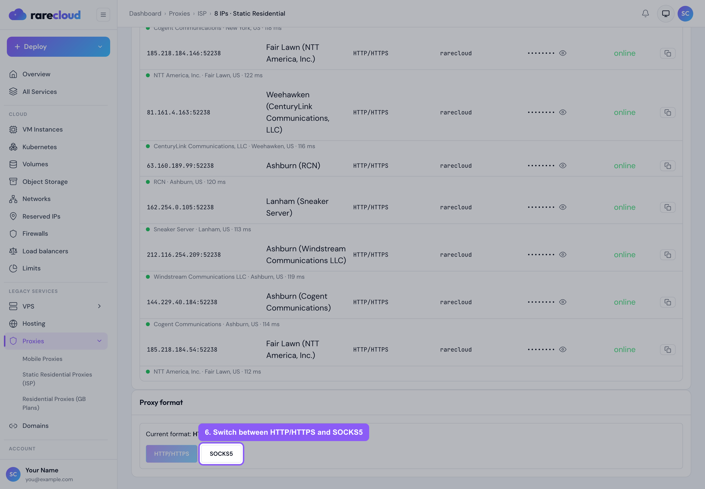 Switching the proxy format between HTTP/HTTPS and SOCKS5