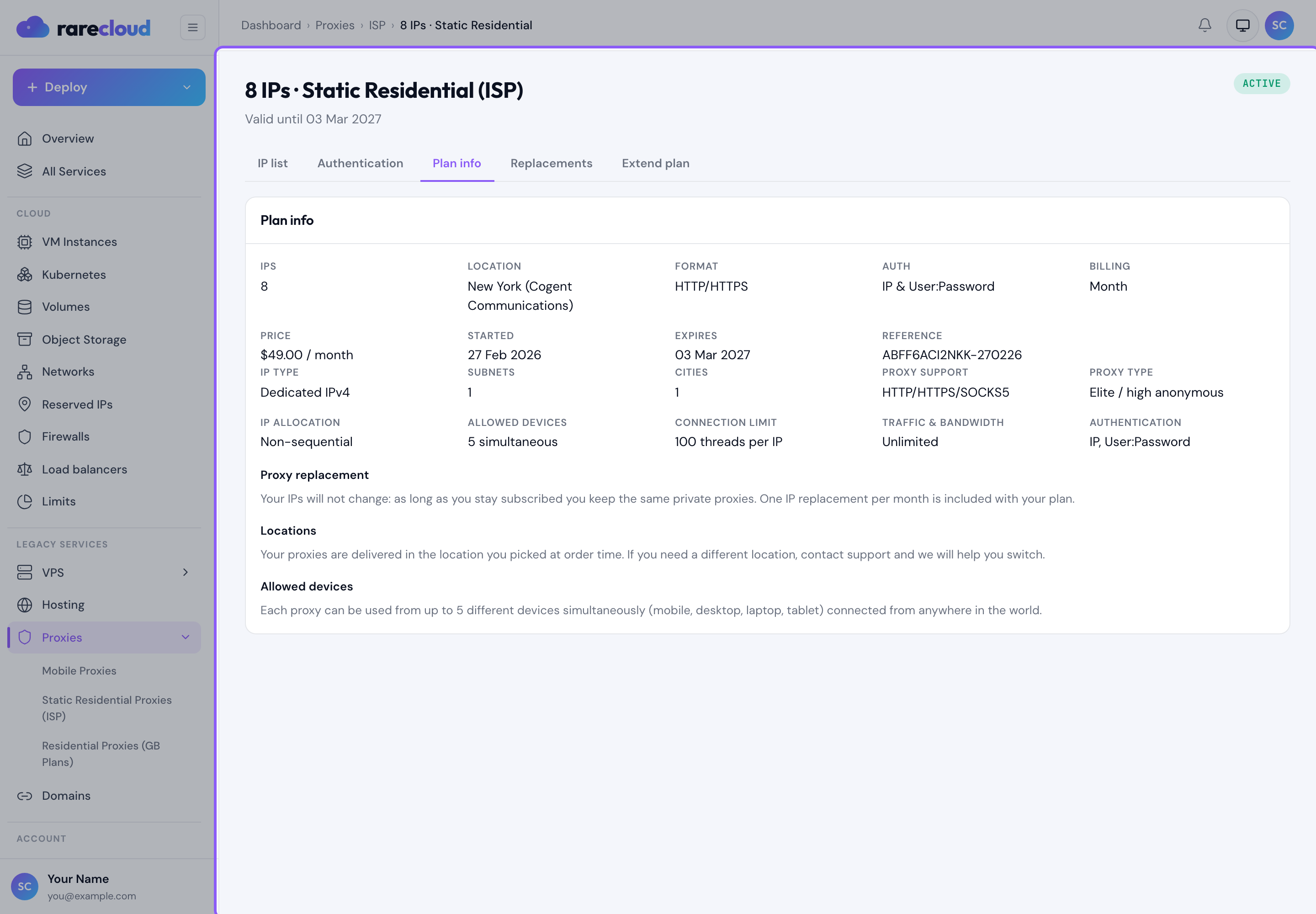 The Plan info tab