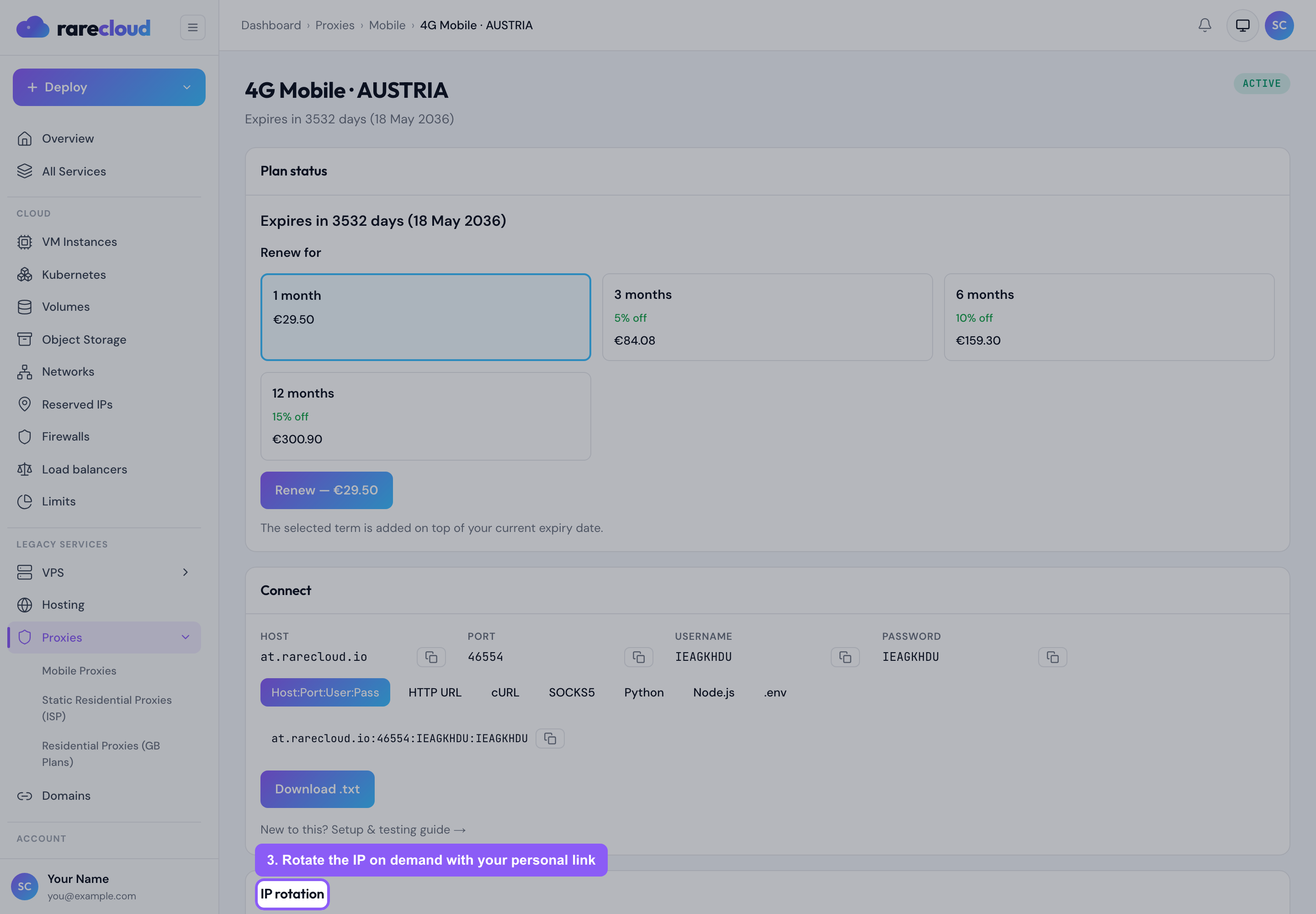 The rotation link that gives the line a fresh IP on demand